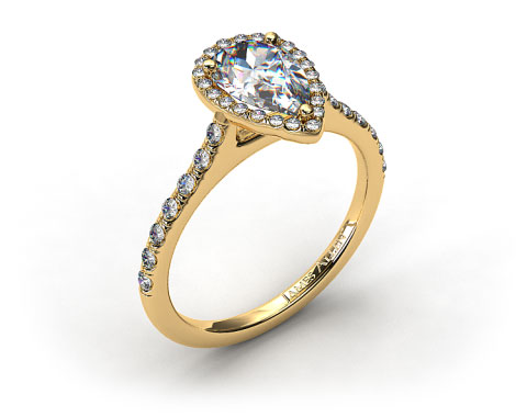 18k Yellow Gold Pave Halo and Shank Diamond Engagement Ring (Pear Center)